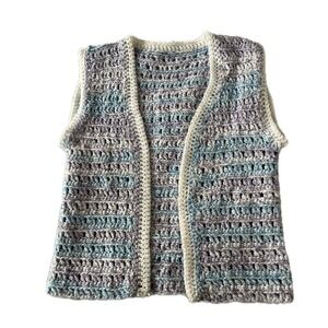 Handmade Crochet Vest Easter Purple Blue White Open Front Boho Cottagecore